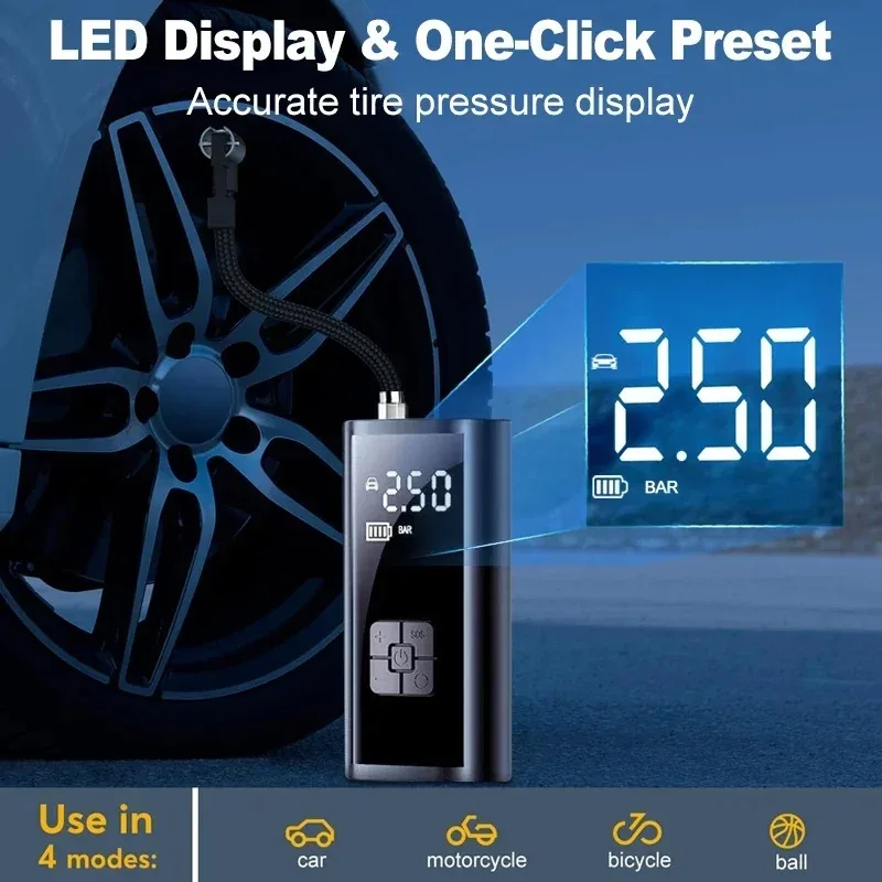 Portable Tire Inflator Rechargeable Electric Inflator For Car Bicycle Digital Air Compressor Football Ball Inflator Pump