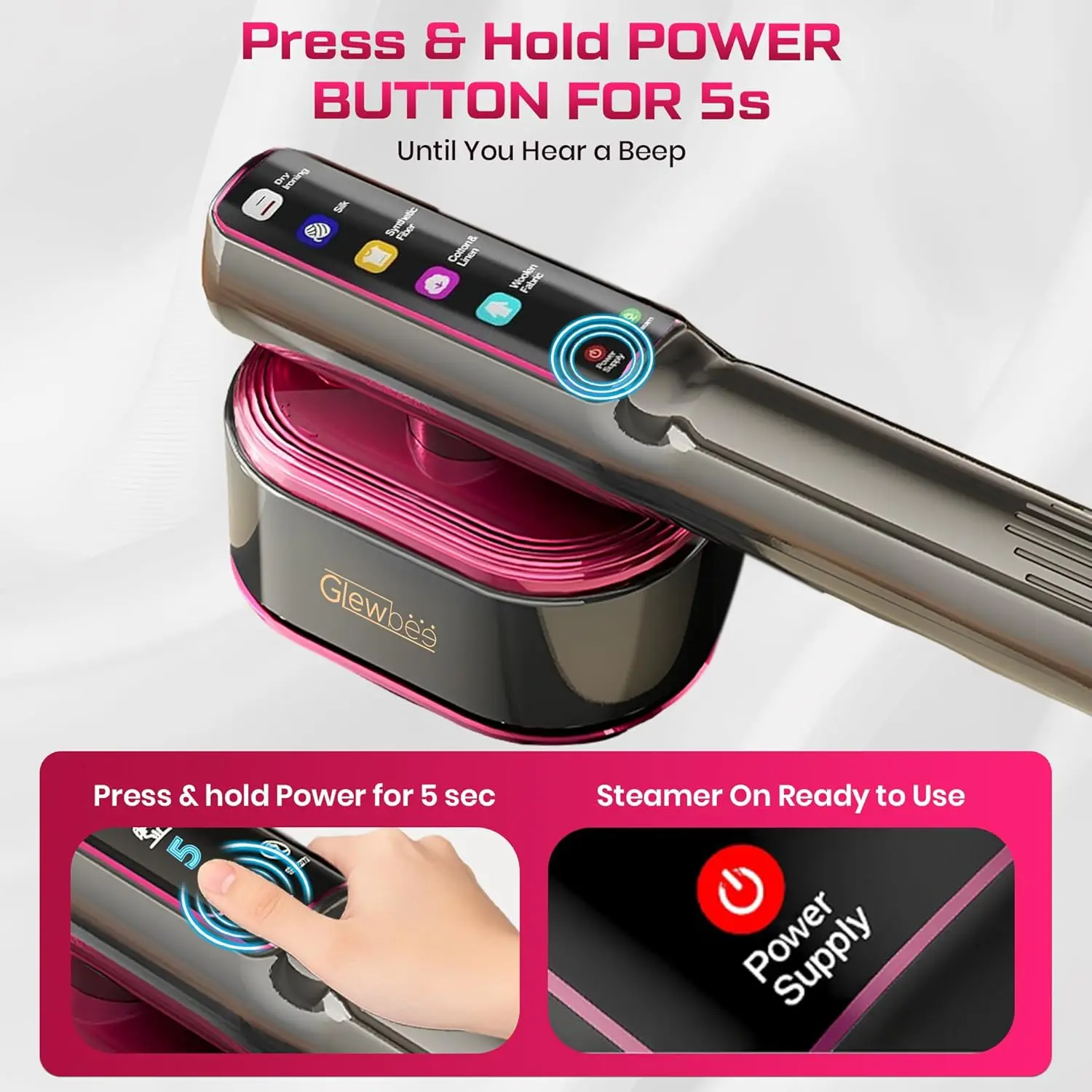 Portable Travel Steamer and Iron 2 in 1, 1200W Fast Heatup, LED Touch Display, Ceramic Panel for Home and Travel