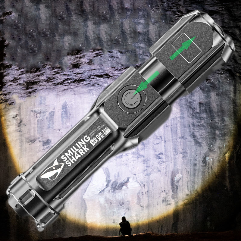 Portable USB Rechargeable Flashlight Strong LED Night Lights Zoom Highlight Light Outdoor Camping Night Fishing