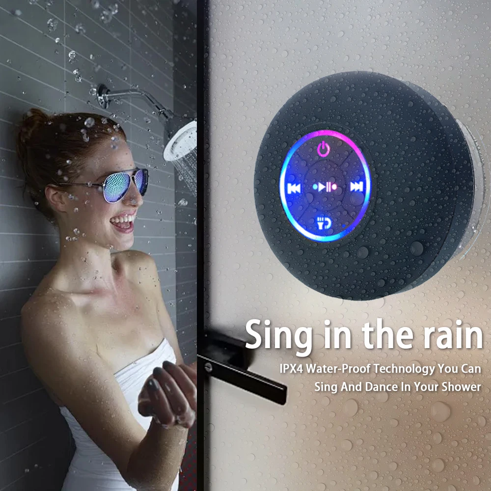 Portable Wireless Bluetooth Speaker LED IPX4 Waterproof Loudspeaker Outdoor Bathroom Large Suction Cup Mini Stereo Portable Wireless Bluetooth Speaker LED IPX4 Waterproof Loudspeaker Outdoor Bathroom Large Suction Cup Mini Stereo
