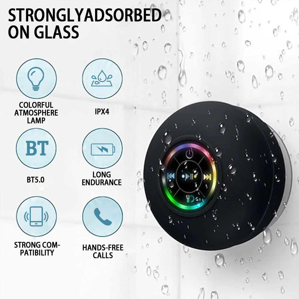 Portable Wireless Bluetooth Speaker LED IPX4 Waterproof Loudspeaker Outdoor Bathroom Large Suction Cup Mini Stereo Portable Wireless Bluetooth Speaker LED IPX4 Waterproof Loudspeaker Outdoor Bathroom Large Suction Cup Mini Stereo