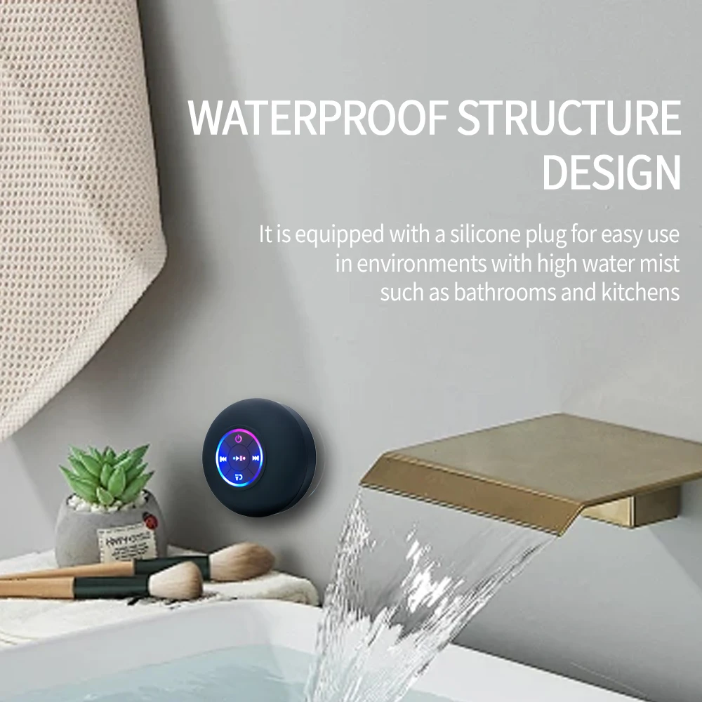Portable Wireless Bluetooth Speaker LED IPX4 Waterproof Loudspeaker Outdoor Bathroom Large Suction Cup Mini Stereo Portable Wireless Bluetooth Speaker LED IPX4 Waterproof Loudspeaker Outdoor Bathroom Large Suction Cup Mini Stereo