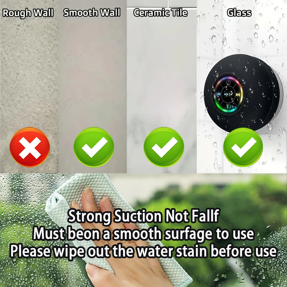 Portable Wireless Bluetooth Speaker LED IPX4 Waterproof Loudspeaker Outdoor Bathroom Large Suction Cup Mini Stereo Portable Wireless Bluetooth Speaker LED IPX4 Waterproof Loudspeaker Outdoor Bathroom Large Suction Cup Mini Stereo
