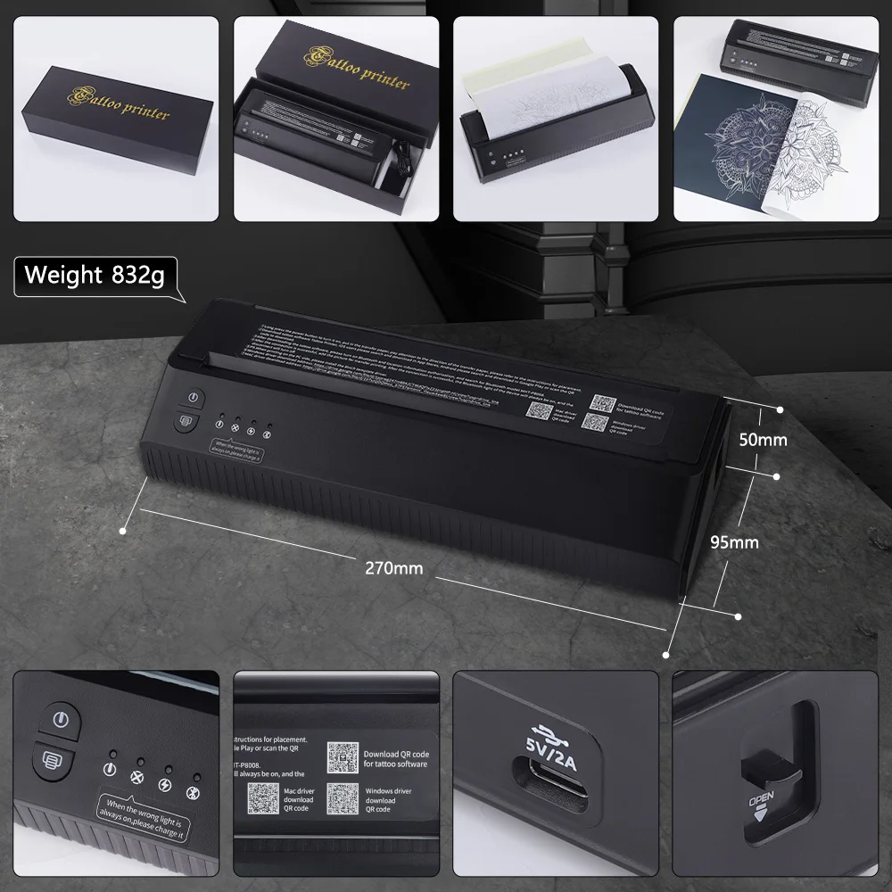 Portable Wireless Tattoo Printer Thermal Printer Transfer Bluetooth USB Mobile Machine Text PDF Document Maker with Portable Wireless Tattoo Printer Thermal Printer Transfer Bluetooth USB Mobile Machine Text PDF Document Maker with