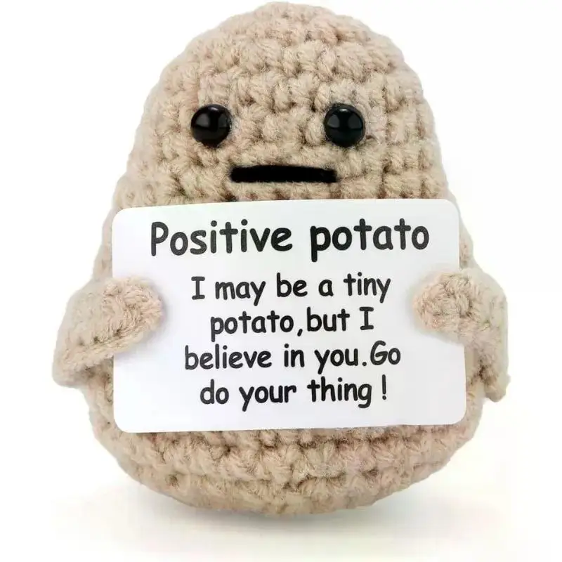 Positive Energy Potato Hug Pocket Mini Handmade Plush Wool Knitting Doll with Card Funny Christams Gift Home Room