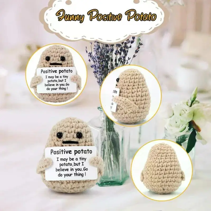 Positive Energy Potato Hug Pocket Mini Handmade Plush Wool Knitting Doll with Card Funny Christams Gift Home Room Positive Energy Potato Hug Pocket Mini Handmade Plush Wool Knitting Doll with Card Funny Christams Gift Home Room