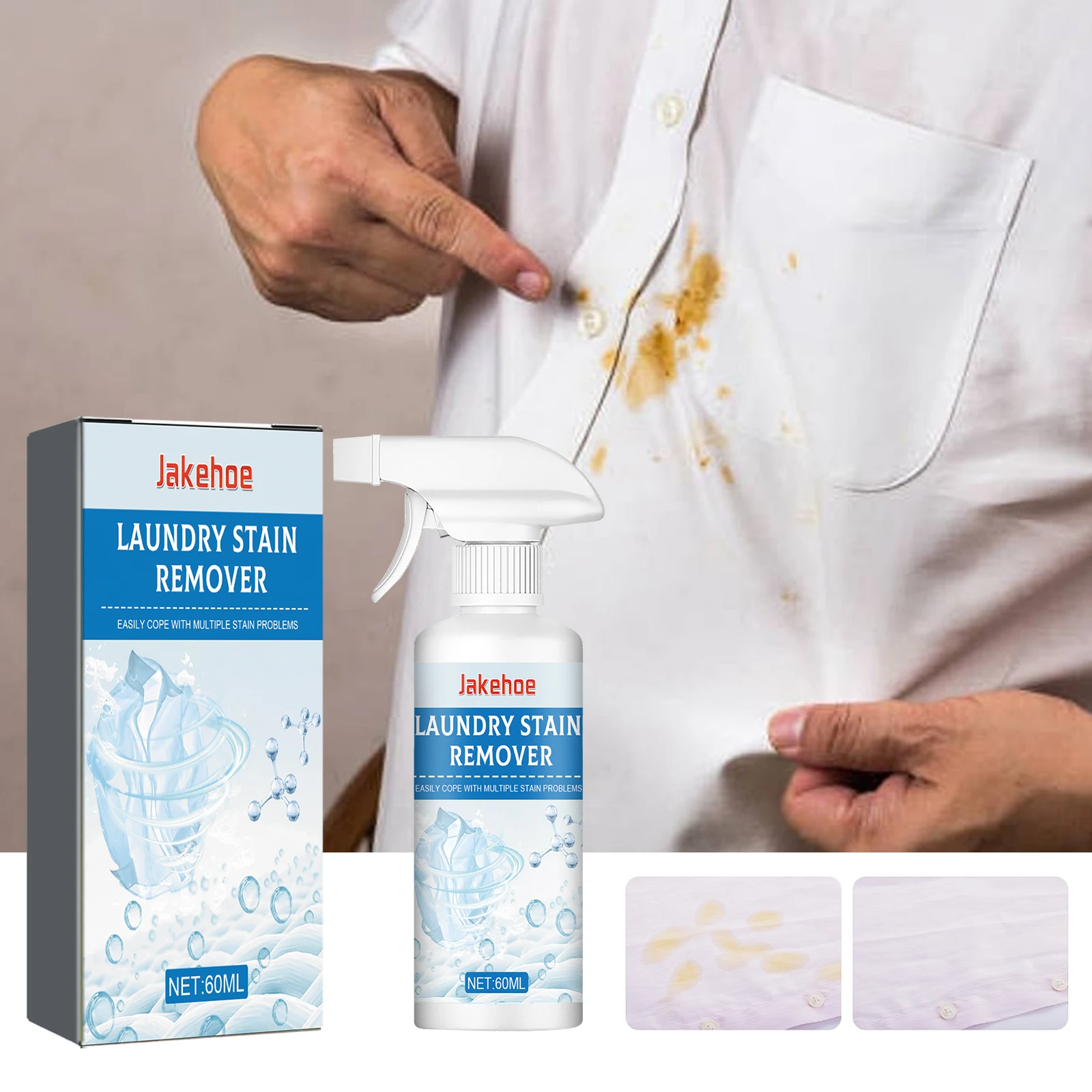Power Stain Remover 60ml Instant Clothes Cleaner for Grease Yellow Stains Fabric Spot Treatment Portable Dry Cleaning