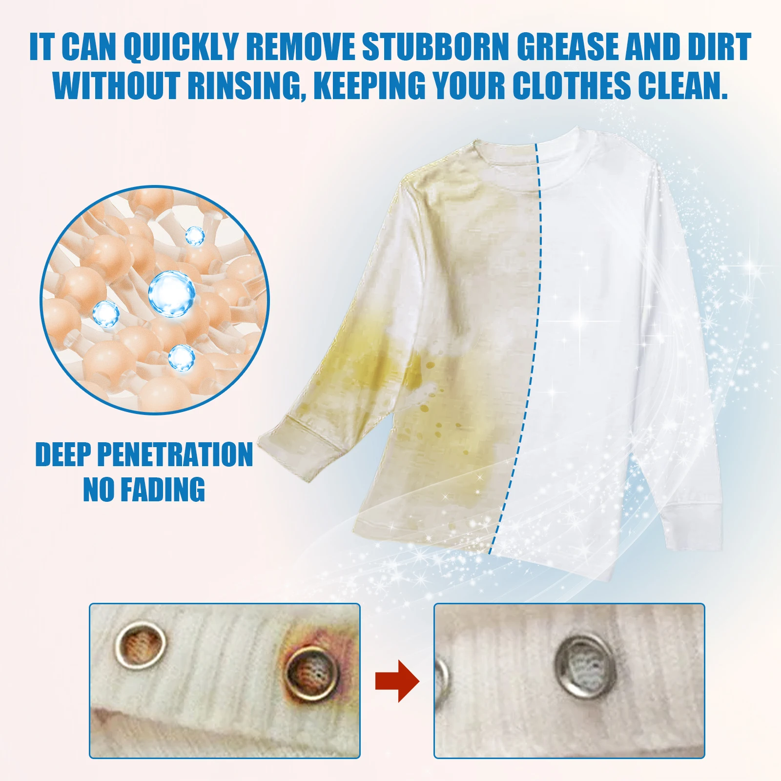 Power Stain Remover 60ml Instant Clothes Cleaner for Grease Yellow Stains Fabric Spot Treatment Portable Dry Cleaning
