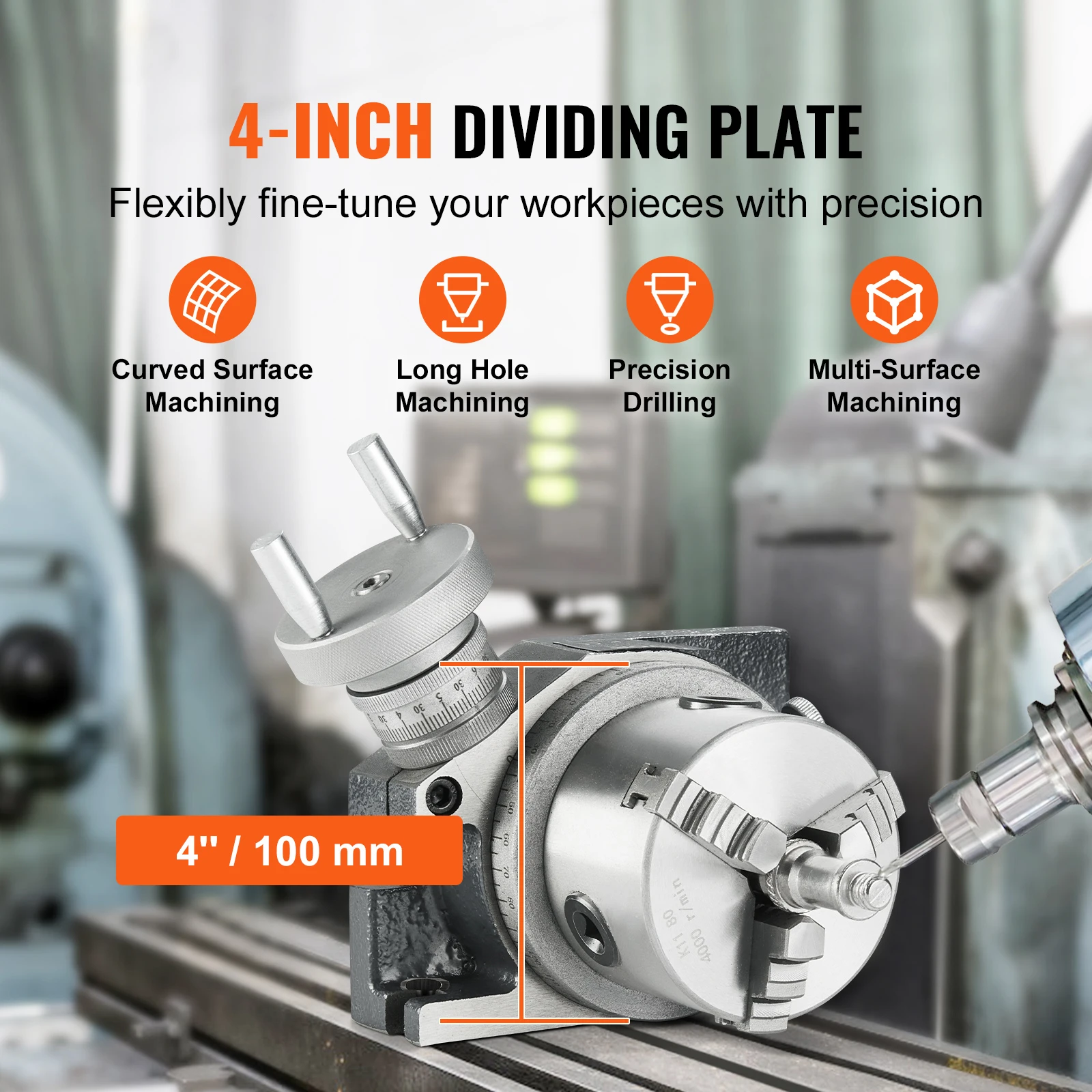 Precision Milling Rotary Table 4”/100mm Horizontal Vertical Model with 3-Jaw Chuck Indexing Tools for Milling Machines