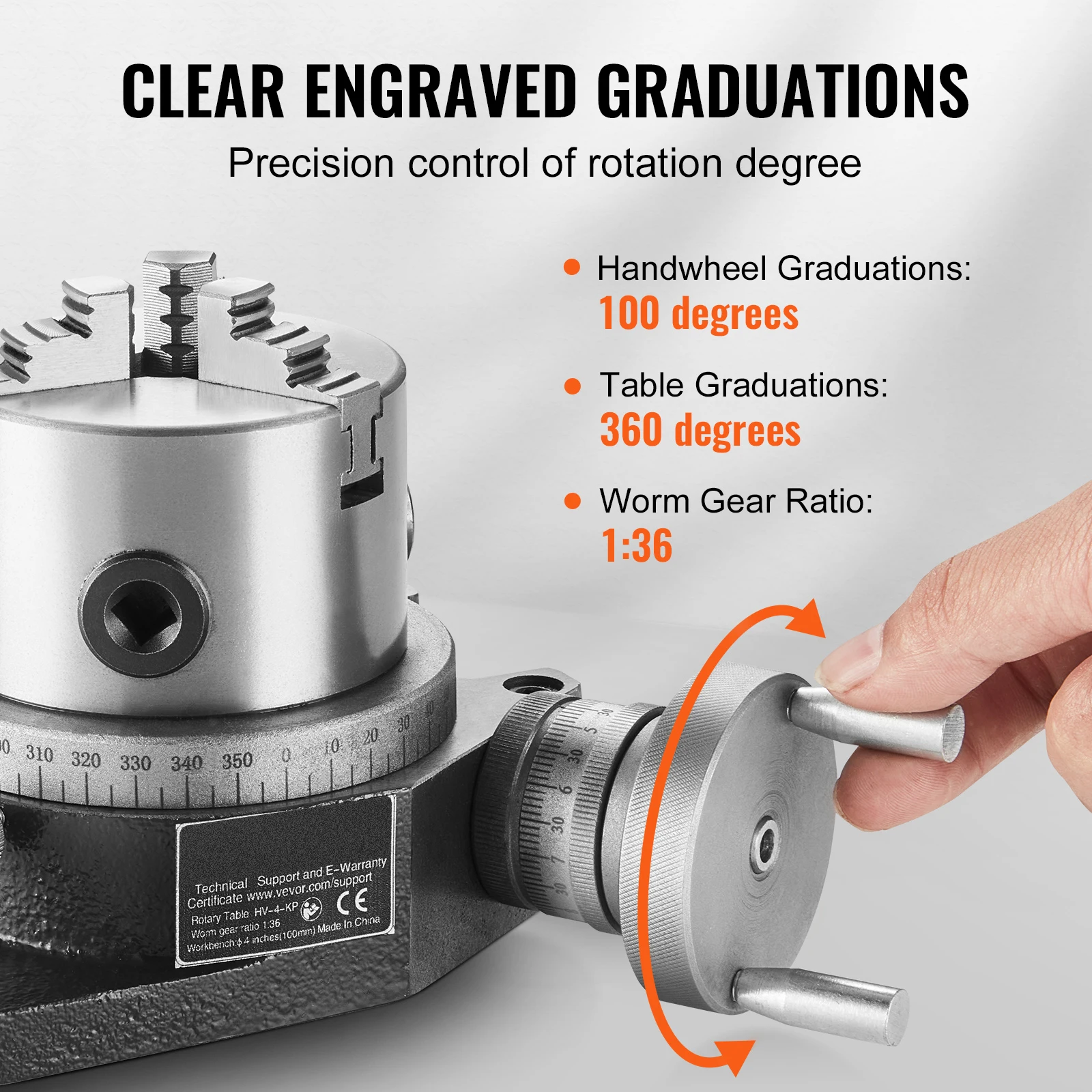 Precision Milling Rotary Table 4”/100mm Horizontal Vertical Model with 3-Jaw Chuck Indexing Tools for Milling Machines