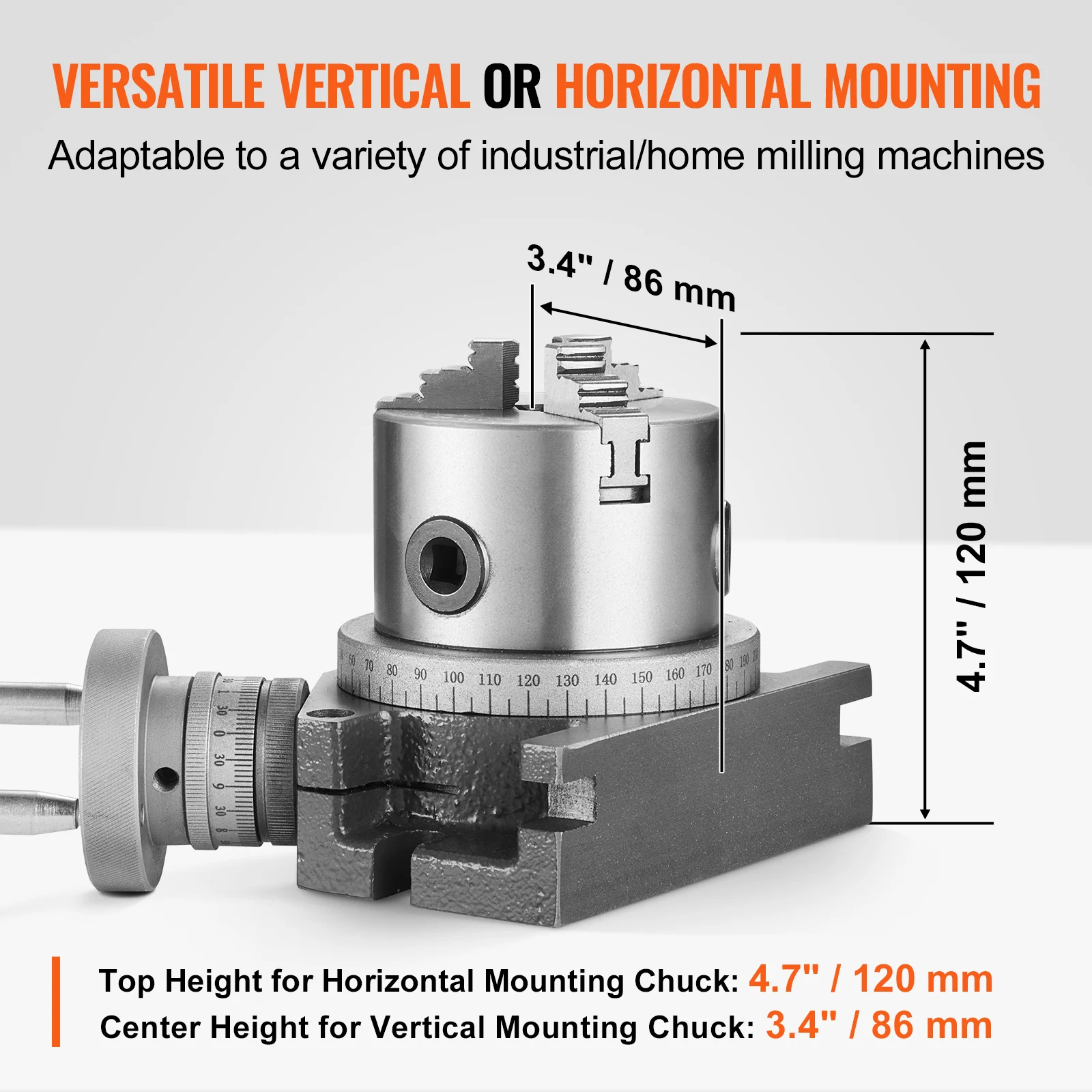 Precision Milling Rotary Table 4”/100mm Horizontal Vertical Model with 3-Jaw Chuck Indexing Tools for Milling Machines