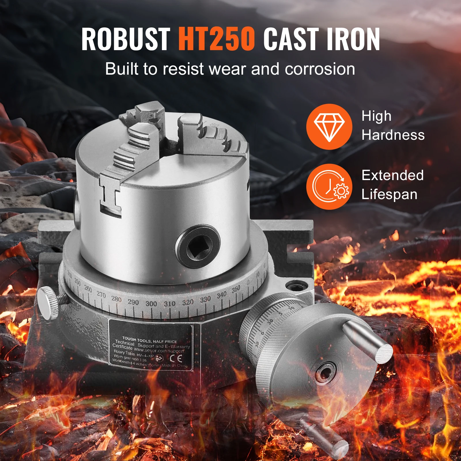 Precision Milling Rotary Table 4”/100mm Horizontal Vertical Model with 3-Jaw Chuck Indexing Tools for Milling Machines