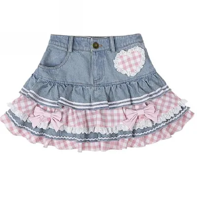 Preppy Style Lolita Kawaii Skirts Japanese Sweet Mini Women Harajuku Cute Ball Gown Denim Skater Y2K High Waist Lace Preppy Style Lolita Kawaii Skirts Japanese Sweet Mini Women Harajuku Cute Ball Gown Denim Skater Y2K High Waist Lace