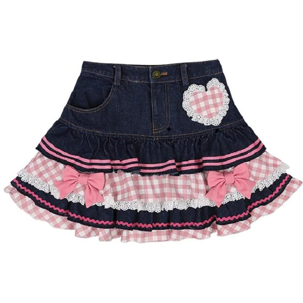 Preppy Style Lolita Kawaii Skirts Japanese Sweet Mini Women Harajuku Cute Ball Gown Denim Skater Y2K High Waist Lace Preppy Style Lolita Kawaii Skirts Japanese Sweet Mini Women Harajuku Cute Ball Gown Denim Skater Y2K High Waist Lace