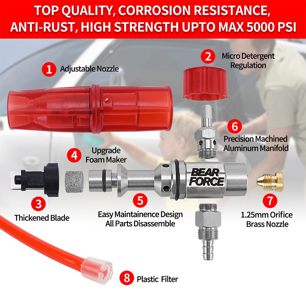 Pressure Washer Aluminum Foam Cannon Foam Generator Snow Foam Lance with 1/4” Quick Connector for Portland Husky Ryobi