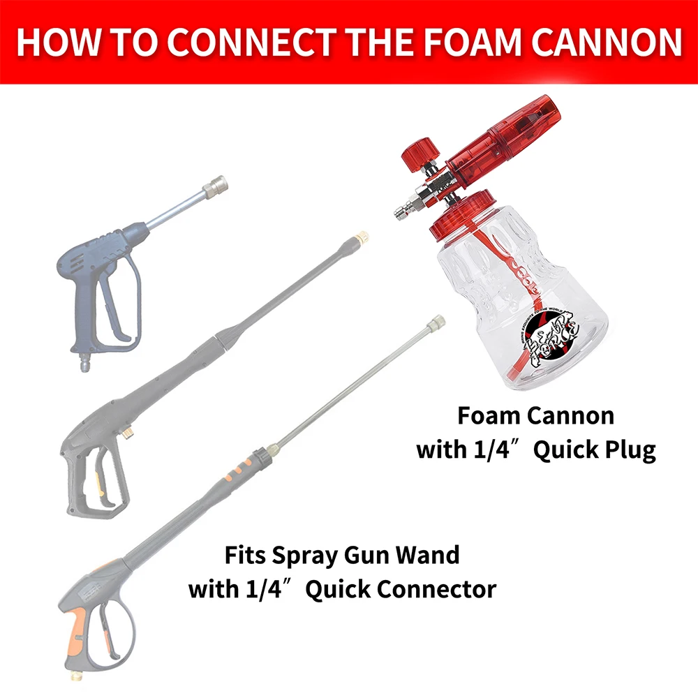 Pressure Washer Aluminum Foam Cannon Foam Generator Snow Foam Lance with 1/4” Quick Connector for Portland Husky Ryobi