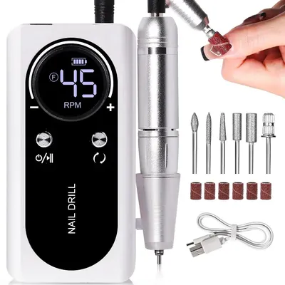 Professional 45000RPM Electric Portable Nail Drill Machine Rechargeable Low Noise Nail Sander File for Manicure Salon