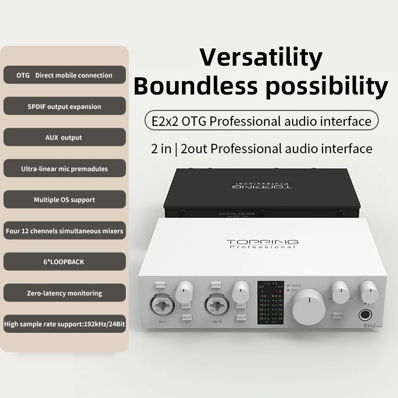 Professional Audio Interface 2 in 2 Out Sound Card 8 DAW and 6 LoopBack Channels SPDIF Output Expansion