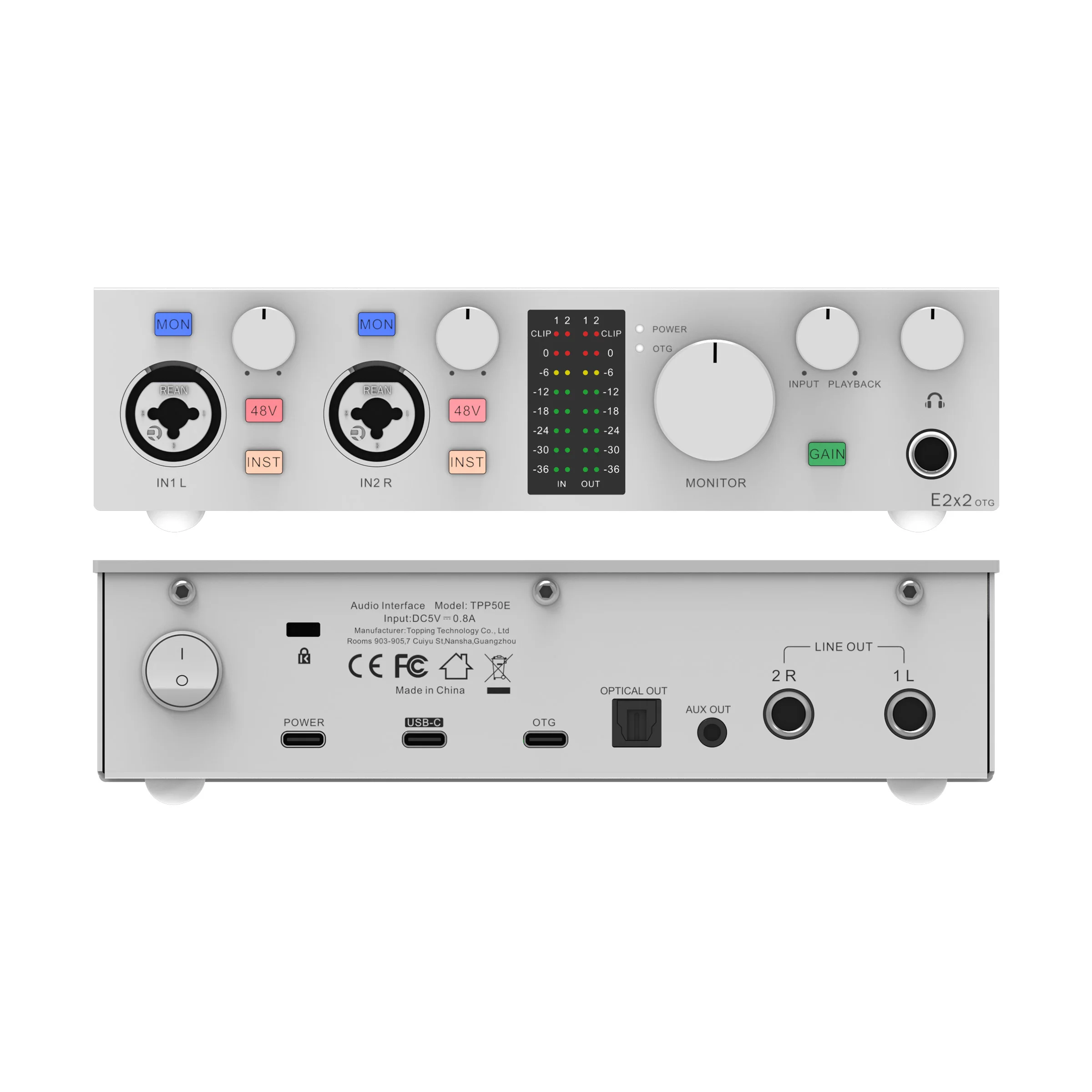 Professional Audio Interface 2 in 2 Out Sound Card 8 DAW and 6 LoopBack Channels SPDIF Output Expansion