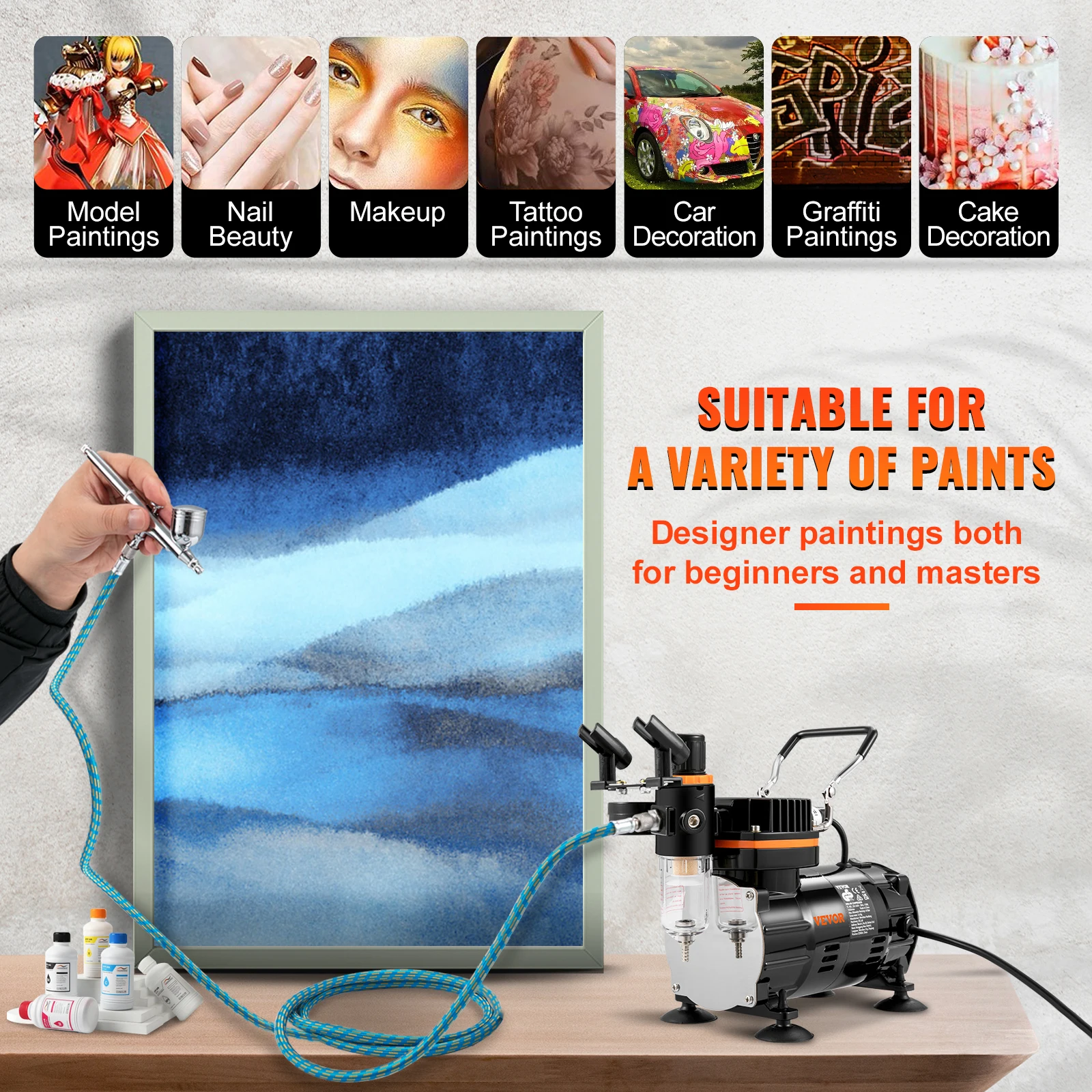Professional Dual-Action Airbrush Kit 120W Electric Spray Gun Air Brush Painting Set Art Nail Tattoo Makeup Model Professional Dual-Action Airbrush Kit 120W Electric Spray Gun Air Brush Painting Set Art Nail Tattoo Makeup Model