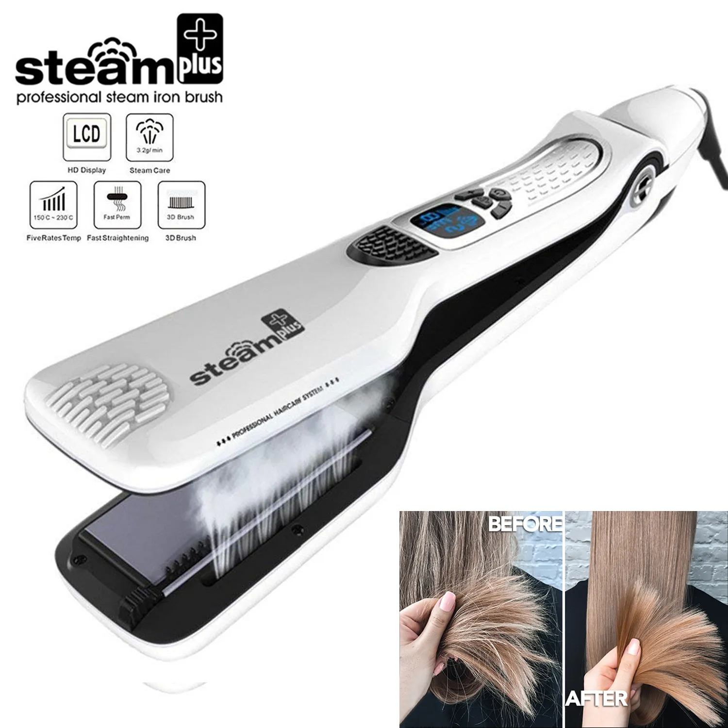 Professional Hair Straightener Heating Hot Hair Combs Dual Voltage Titanium Curling Iron Steam Flat Iron Hair Wide