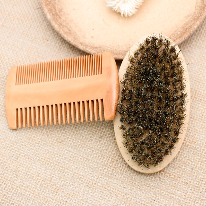 Professional Soft Boar Bristle Wood Beard Brush Hairdresser Shaving Brush Comb Men Mustache Comb Kit With Gift Bag Hair