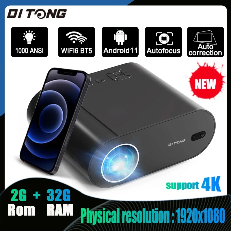 Projector 4K Android with Dual WiFi 6 and Bluetooth Auto Keystone Auto Focus Home Theatre HD Native 1080P Outdoor Movie
