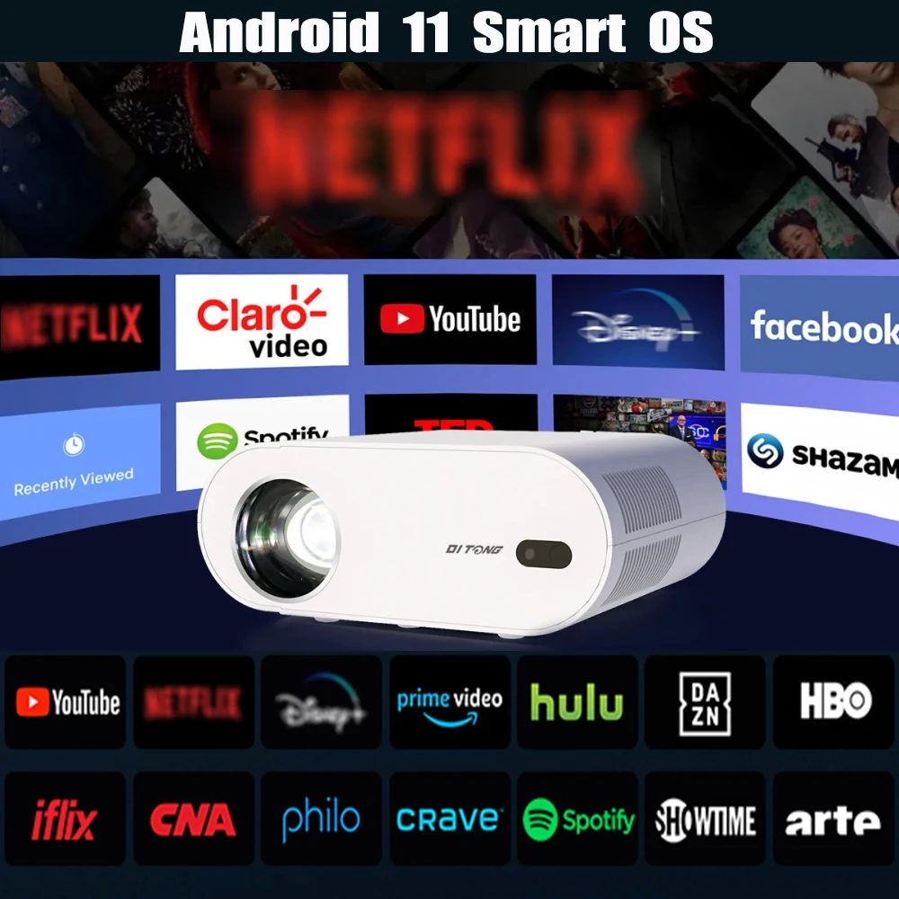 Projector 4K Android with Dual WiFi 6 and Bluetooth Auto Keystone Auto Focus Home Theatre HD Native 1080P Outdoor Movie