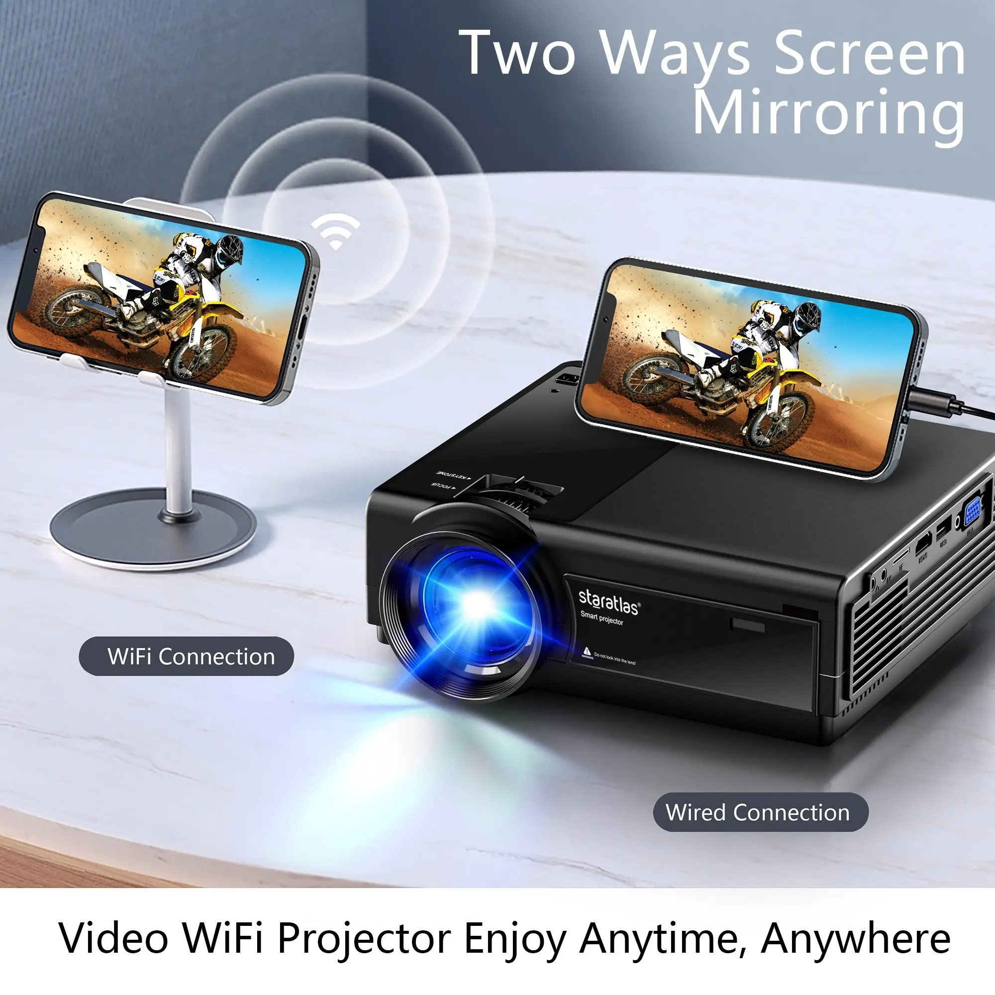 Projector With WiFi And BT 5G Native 1080P Home Theater Video Portable Outdoor Projector Compatible With USB VGA HDMI