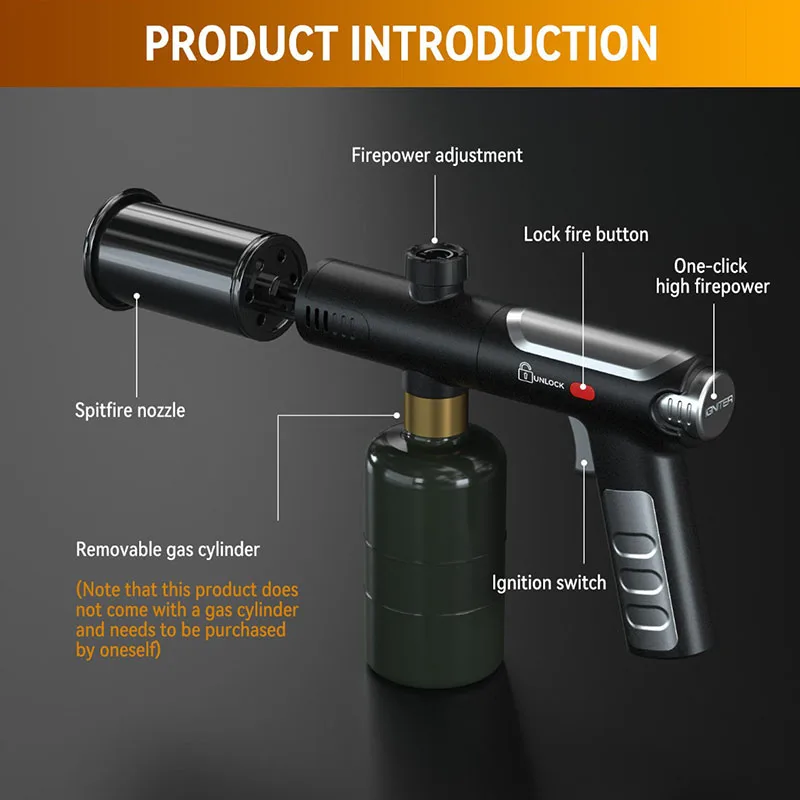 Propane Torch High Heat Torch Gun with Adjustable Flame Safety Lock for BBQ Grilling Charcoal Outdoor camping firewood