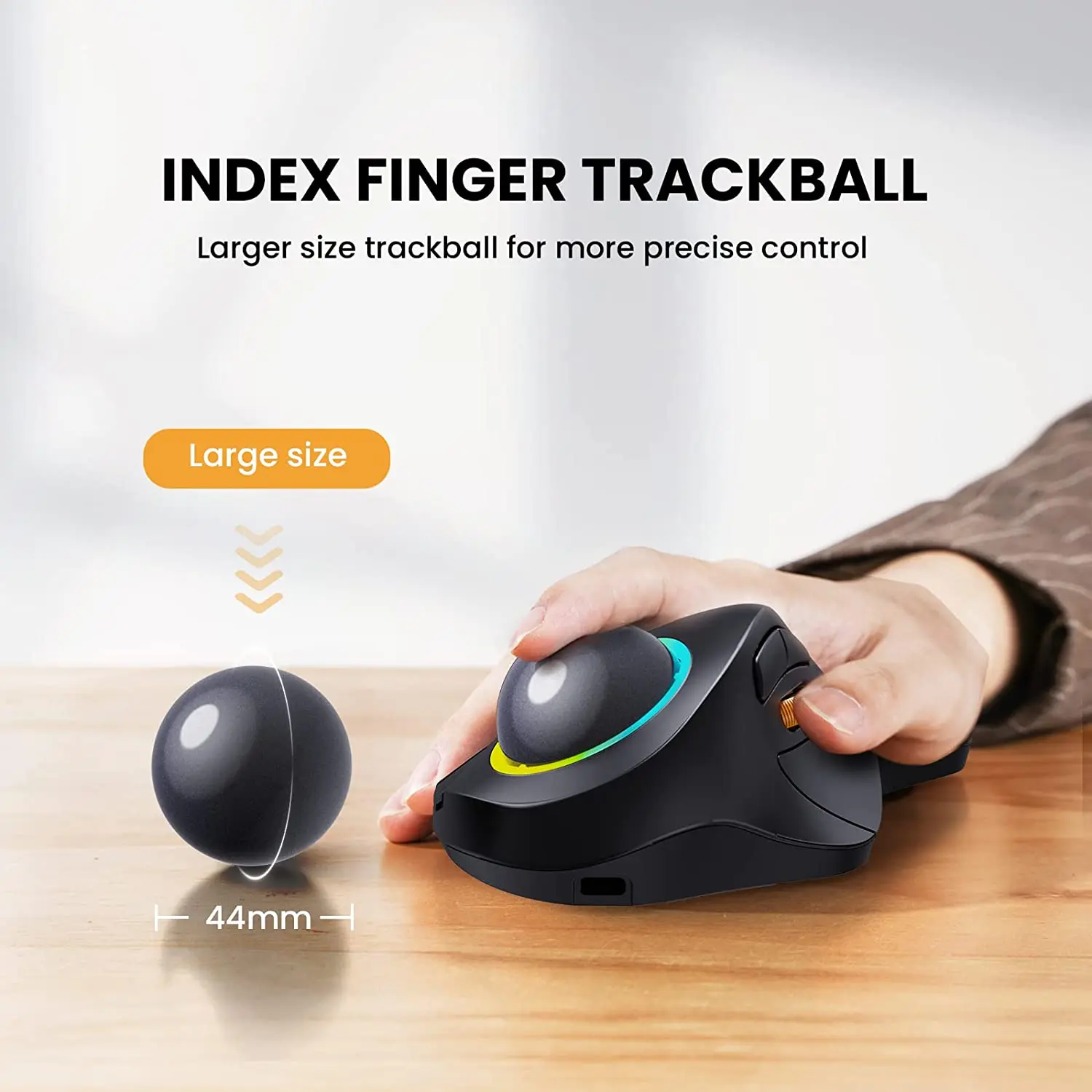 ProtoArc Wireless Index Finger Trackball Mouse Rechargeable RGB Rollerball BT 2.4g Mice for Computer Laptop 3 Device ProtoArc Wireless Index Finger Trackball Mouse Rechargeable RGB Rollerball BT 2.4g Mice for Computer Laptop 3 Device