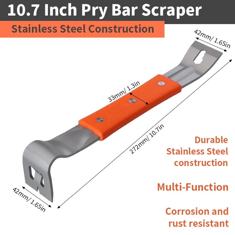 Pry Bar Stainless Steel Nut Crowbar with M4-M6 Hexagon Socket and Wrench Angle Head Nail Puller for prying lifting Pry Bar Stainless Steel Nut Crowbar with M4-M6 Hexagon Socket and Wrench Angle Head Nail Puller for prying lifting