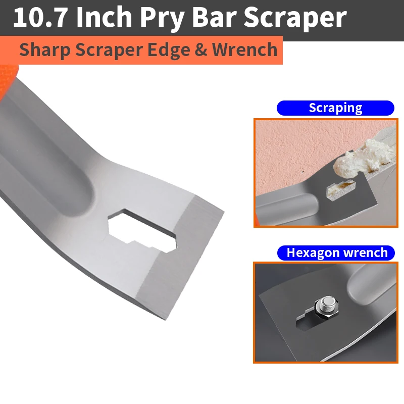 Pry Bar Stainless Steel Nut Crowbar with M4-M6 Hexagon Socket and Wrench Angle Head Nail Puller for prying lifting Pry Bar Stainless Steel Nut Crowbar with M4-M6 Hexagon Socket and Wrench Angle Head Nail Puller for prying lifting