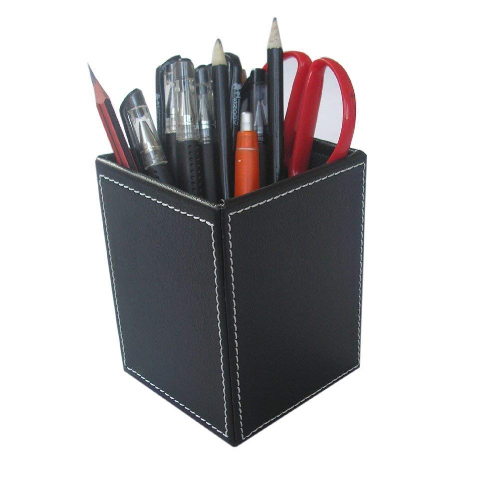 PU Leather Pencil Cup Desk Organizer