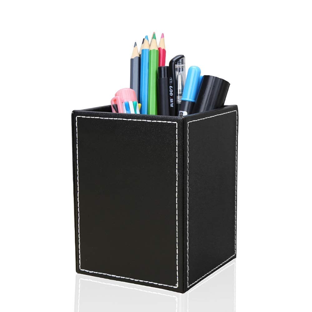 PU Leather Pencil Cup Desk Organizer
