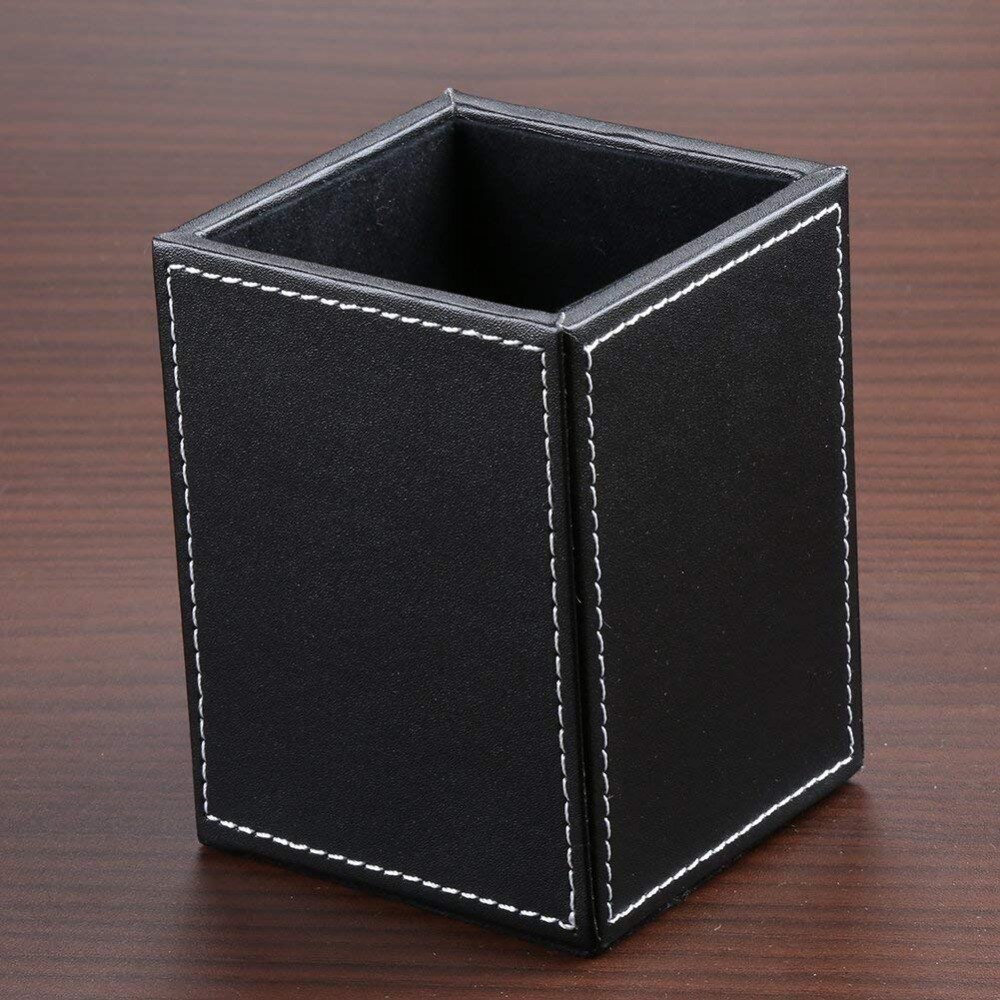 PU Leather Pencil Cup Desk Organizer