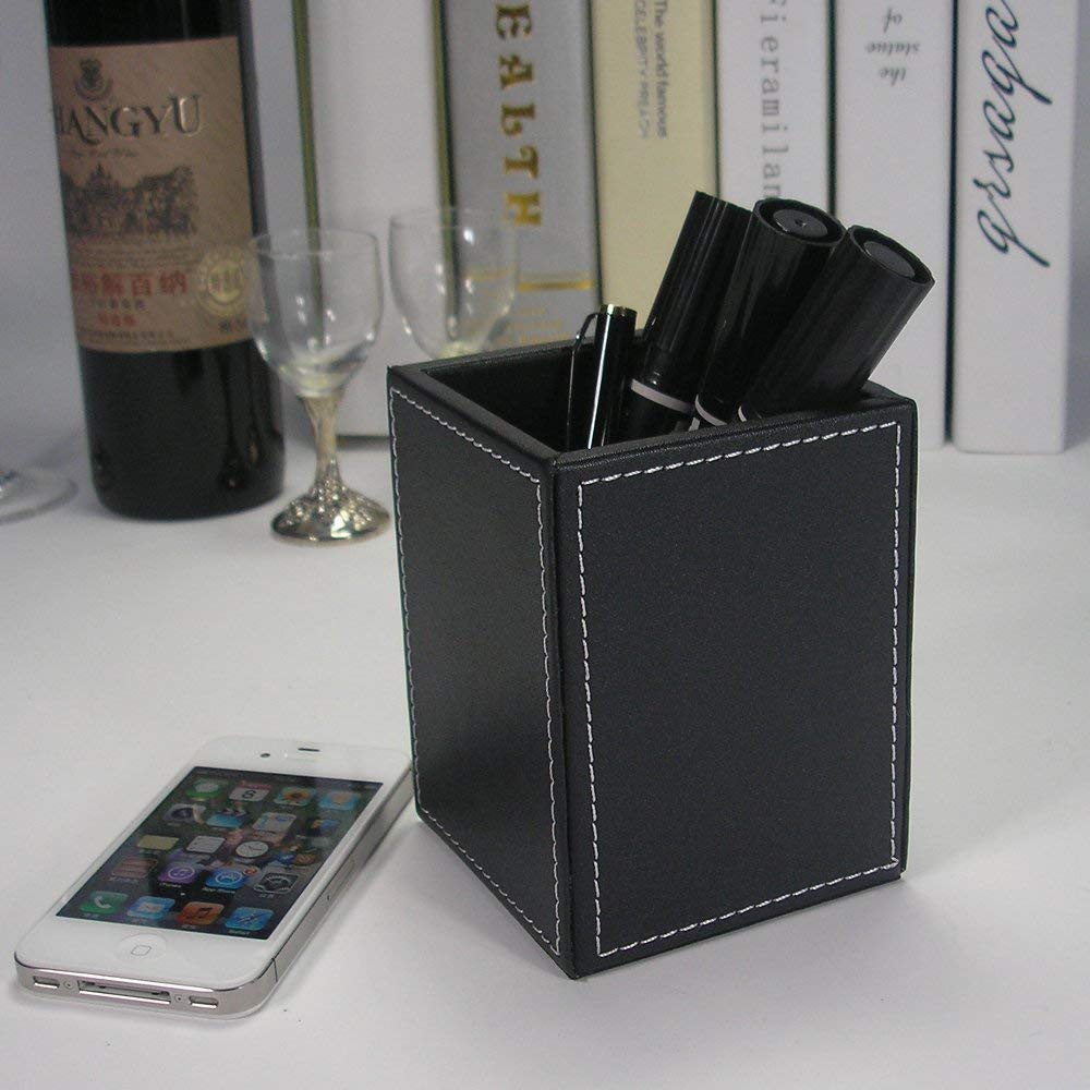 PU Leather Pencil Cup Desk Organizer