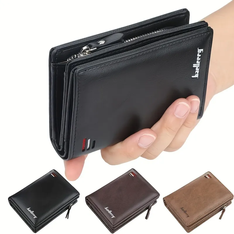 PU Leather Wallet with Zipper Men PU Leather Short Wallet With Zipper Coin Pocket Vintage Big Capacity Male Short Money
