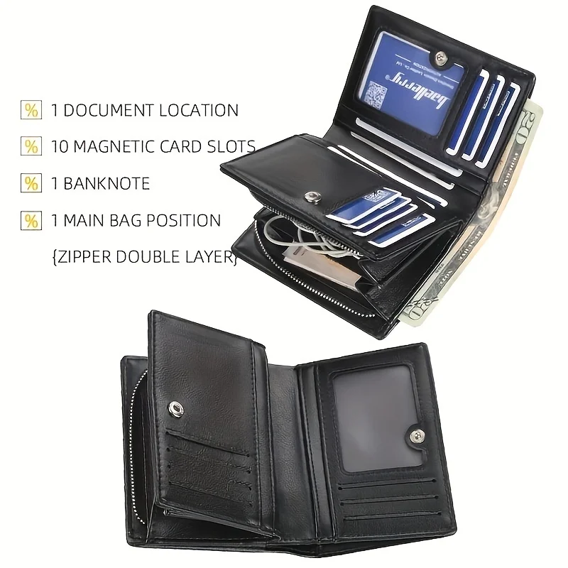 PU Leather Wallet with Zipper Men PU Leather Short Wallet With Zipper Coin Pocket Vintage Big Capacity Male Short Money