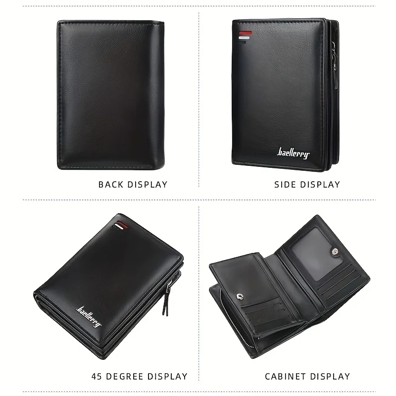 PU Leather Wallet with Zipper Men PU Leather Short Wallet With Zipper Coin Pocket Vintage Big Capacity Male Short Money