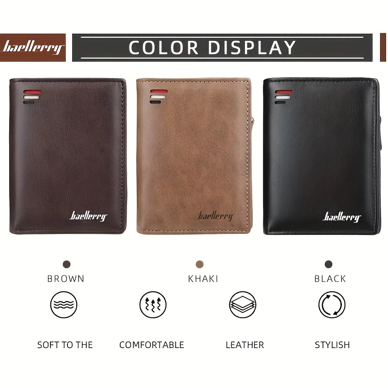 PU Leather Wallet with Zipper Men PU Leather Short Wallet With Zipper Coin Pocket Vintage Big Capacity Male Short Money