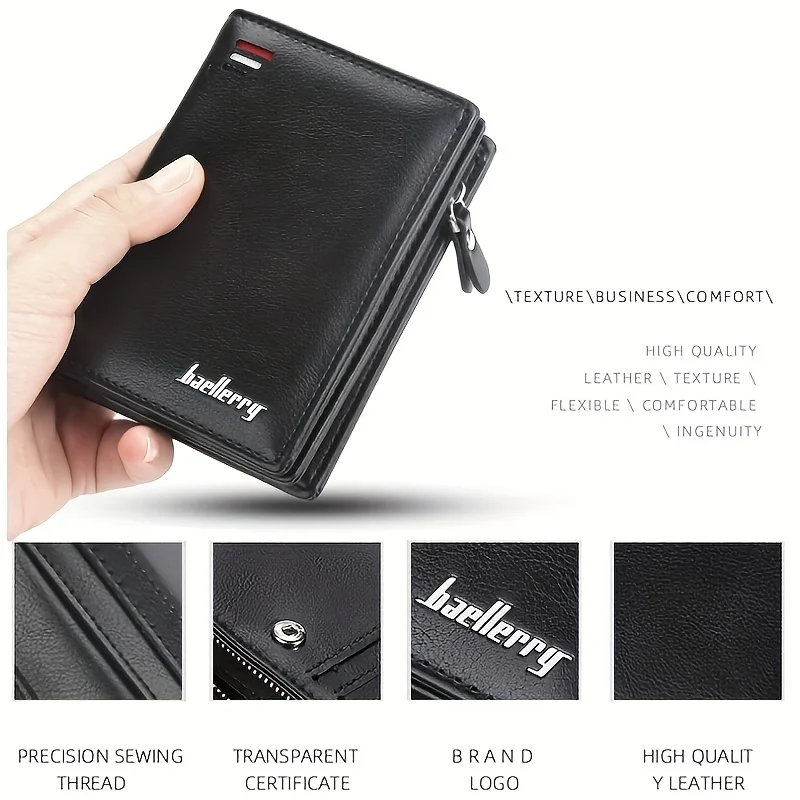 PU Leather Wallet with Zipper Men PU Leather Short Wallet With Zipper Coin Pocket Vintage Big Capacity Male Short Money
