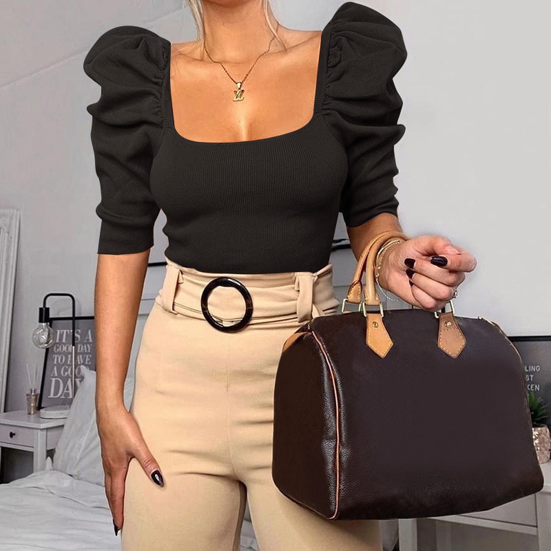 Puffed Sleeve Blouse Square Neck Top Puffed Sleeve Blouse Square Neck Top