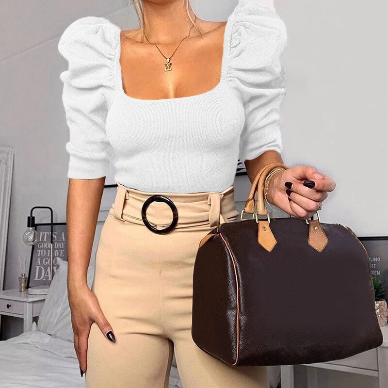 Puffed Sleeve Blouse Square Neck Top Puffed Sleeve Blouse Square Neck Top