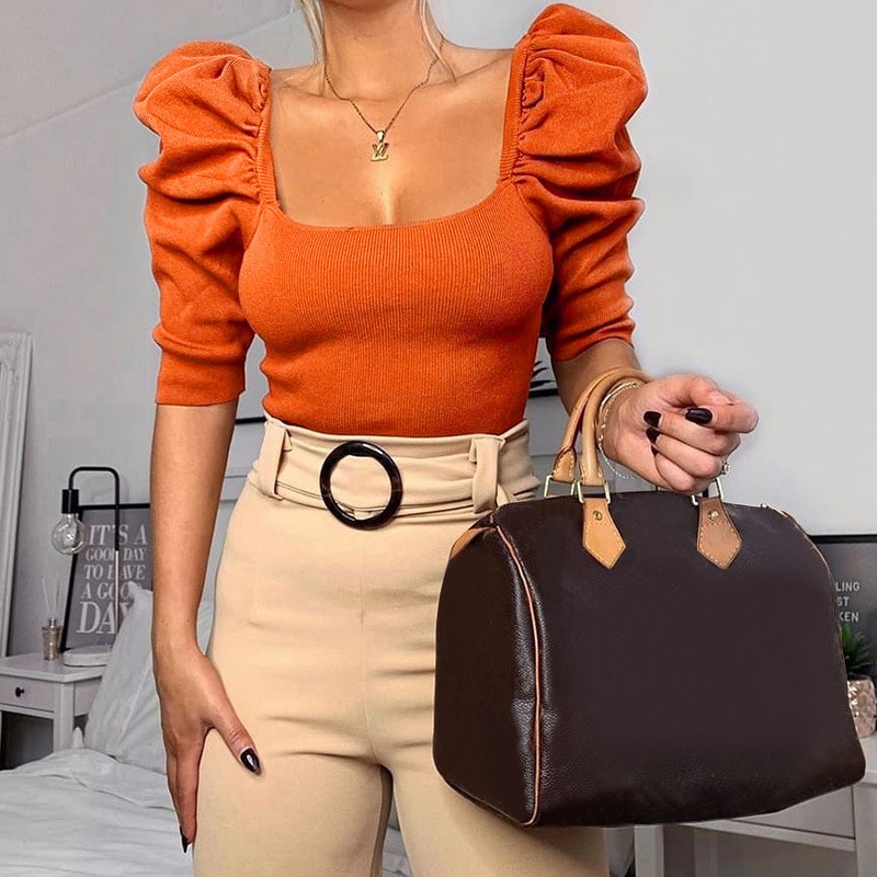 Puffed Sleeve Blouse Square Neck Top Puffed Sleeve Blouse Square Neck Top