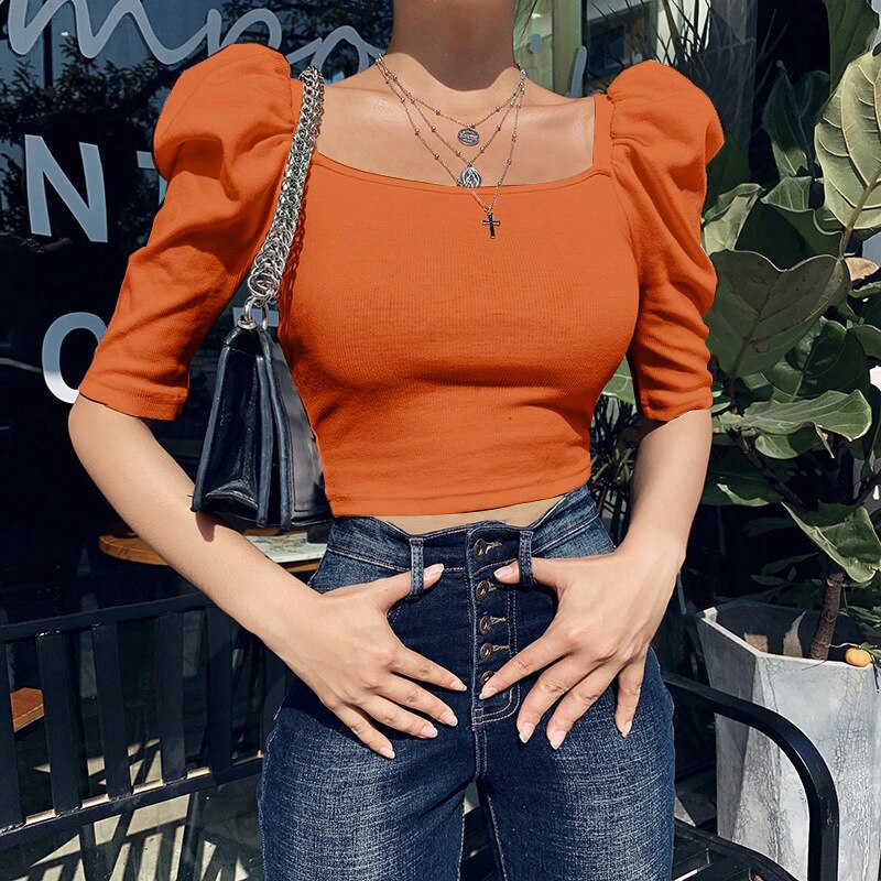 Puffed Sleeve Blouse Square Neck Top Puffed Sleeve Blouse Square Neck Top