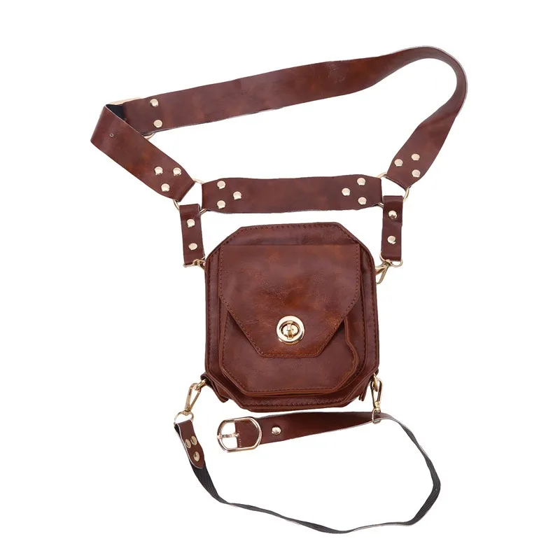 Punk Retro PU Waist Bag Casual Small Square Hip Packs For women's Crossbody Cross Multi-function Outdoor Leg Phone Pouch Punk Retro PU Waist Bag Casual Small Square Hip Packs For women's Crossbody Cross Multi-function Outdoor Leg Phone Pouch
