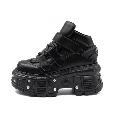 Punk Style Women Shoes Gothic Ankle Rock Boots Lace-up Heel Height 9CM Platform Shoes Woman Metal Decor Woman Sneakers