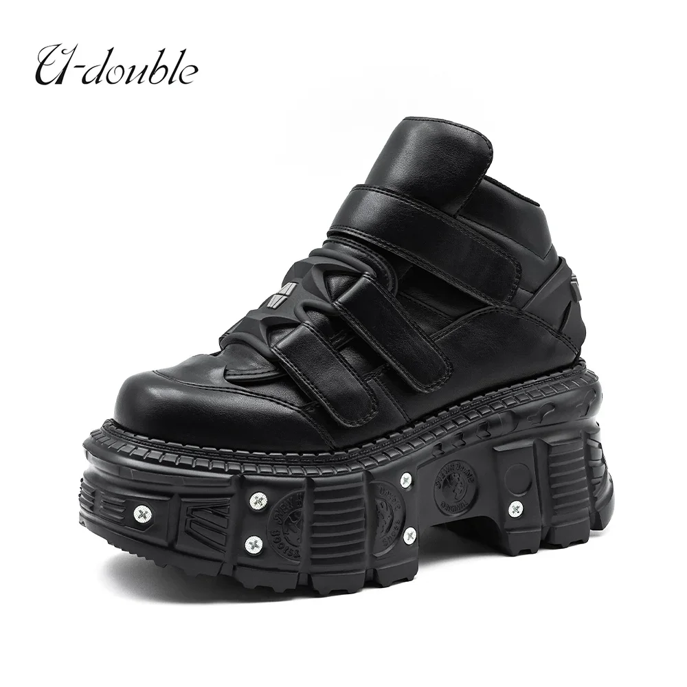 Punk Style Women Shoes Gothic Ankle Rock Boots Lace-up Heel Height 9CM Platform Shoes Woman Metal Decor Woman Sneakers