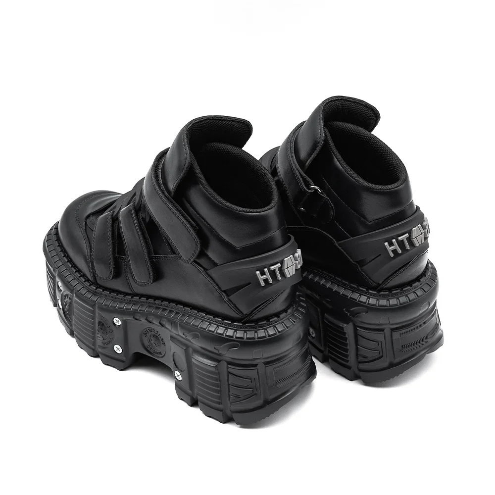 Punk Style Women Shoes Gothic Ankle Rock Boots Lace-up Heel Height 9CM Platform Shoes Woman Metal Decor Woman Sneakers